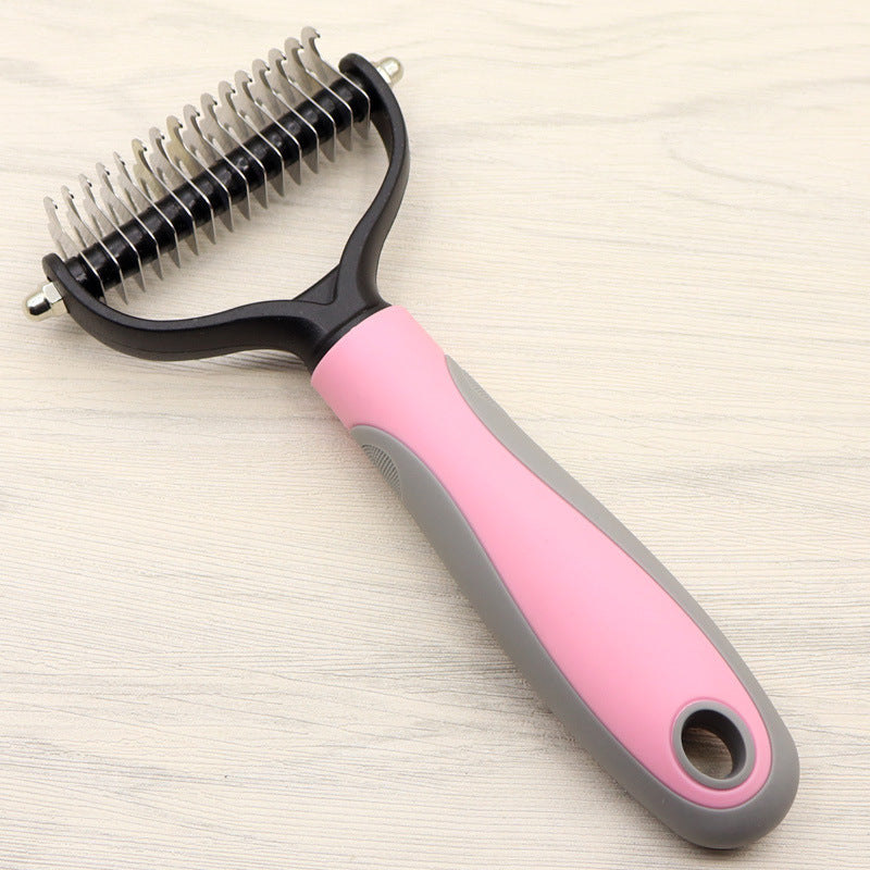 Professional Double-Sided Pet Dematting Comb | Undercoat Rake for Long-Haired Dogs & Cats
