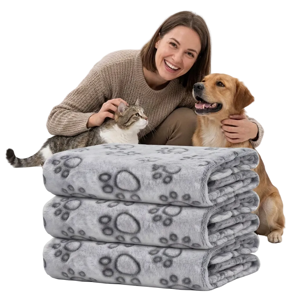Soft Plush Paw Print Fleece Pet Blanket - Warm Washable Couch, Bed & Cage Protector for Dogs & Cats