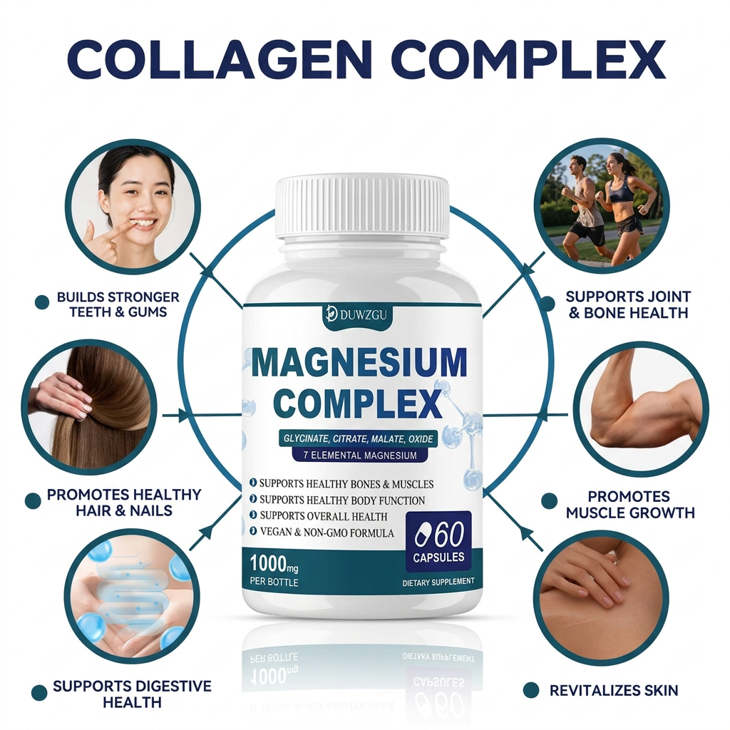 Magnesium Complex Supplement - Glycinate, Citrate, Malate & Oxide for Bone, Muscle & Digestive Health (60 Vegan Capsules)